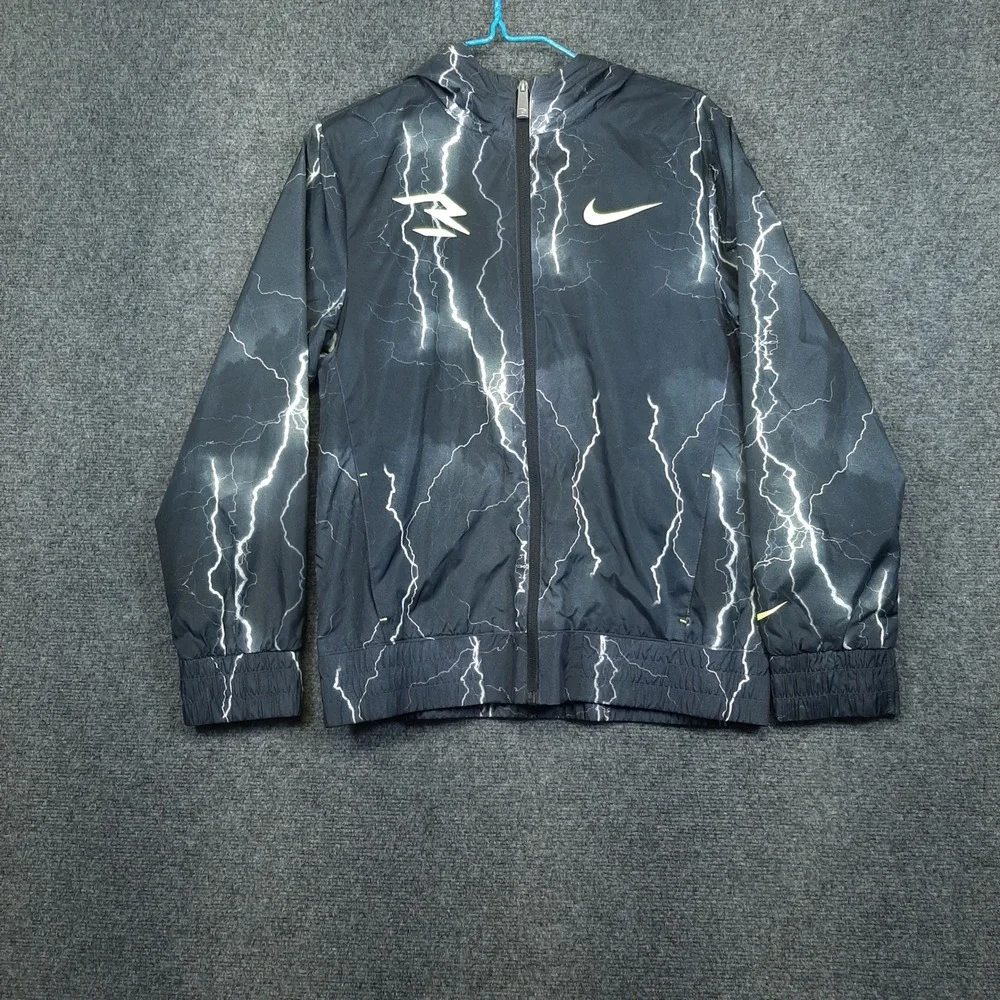 Nike 3 Brand Lightning Windbreaker 0457-023 Size L 12-13Y Black White Youth